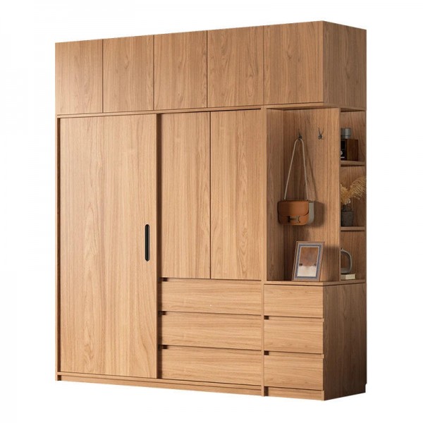 Custom Luxury Solid Wood Wardrobe Space-Saving Sliding Door Large Storage for Master Bedroom