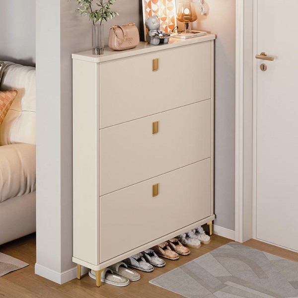 Modern Shoe Cabinet with Doors 4-Tier Wooden Entryway Storage Organizer Fits 12 Pairs