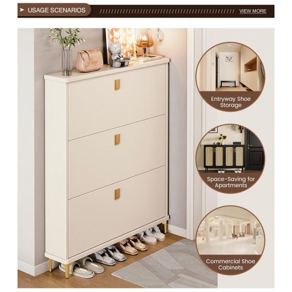 Modern Shoe Cabinet with Doors 4-Tier Wooden Entryway Storage Organizer Fits 12 Pairs