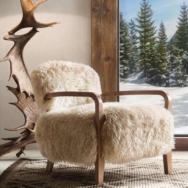 Luxury Outdoor Indoor Sofa Design Home Furniture Wooden Frame Artificial Sheepskin Lounge Chairs