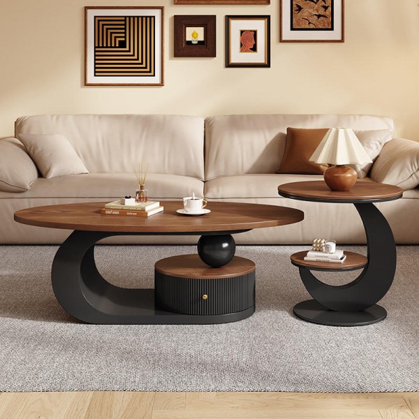 Modern Luxury Cream Style New Light Walnut Tea & Coffee Table Combination for Small Home Living Room