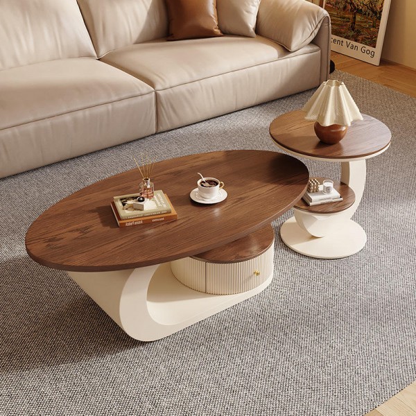 Modern Luxury Cream Style New Light Walnut Tea & Coffee Table Combination for Small Home Living Room