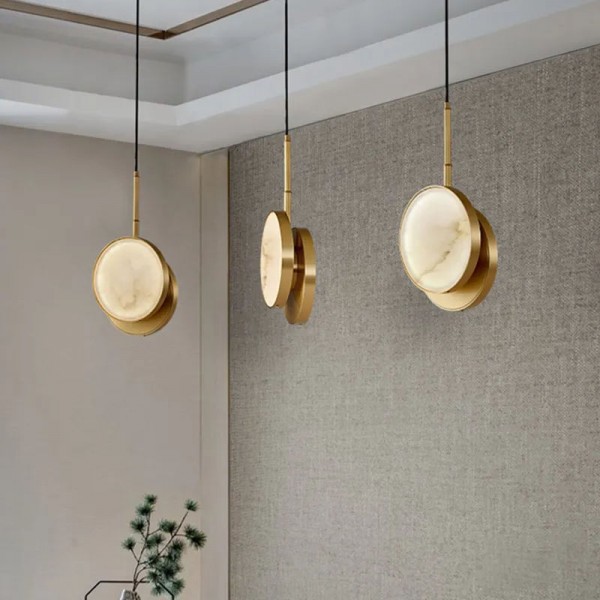 Wholesale Custom Linear Bedroom LED Pendant Light Nordic Luxury Alabaster Brass Lamp Stone Shade Hotels Luxury Interiors