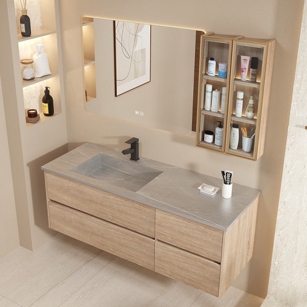 Modern luxury recessed front wall hanging bathroom vanity unit freestanding furniture cabinet solid wood door bathroom vanity unit