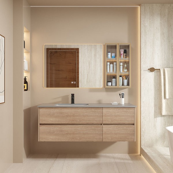 Modern luxury recessed front wall hanging bathroom vanity unit freestanding furniture cabinet solid wood door bathroom vanity unit
