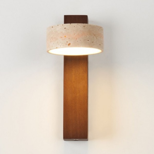 Modern Wabi-sabi Custom Stone Lamp Indoor Wall Sconce Light Bedroom Living Room Staircase Travertine Wall Lamp with Wood Base