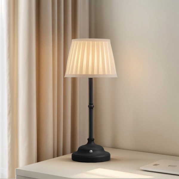 European Style Rechargeable LED Desk Lamp Fabric Cordless Battery Decorative Dining Table Light with Touch Dining Room Bedroom