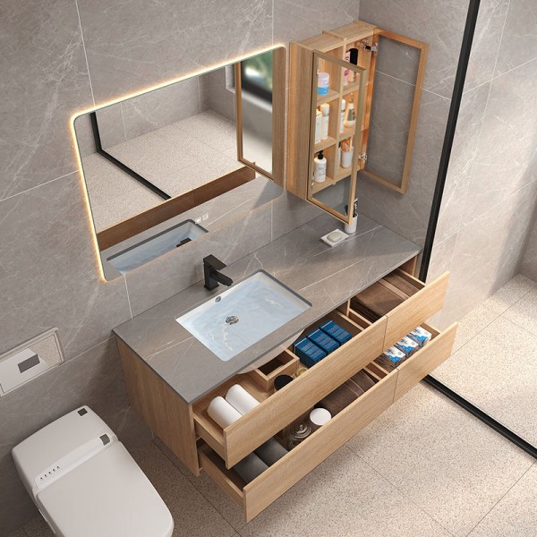 Modern luxury recessed front wall hanging bathroom vanity unit freestanding furniture cabinet solid wood door bathroom vanity unit