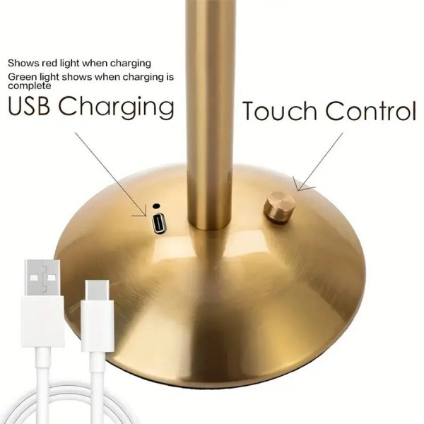 High Quality LED Retro Metal Table Lamp USB Charging Cordless Night Light for Bedroom Restaurant Resin Warm Atmosphere Battery