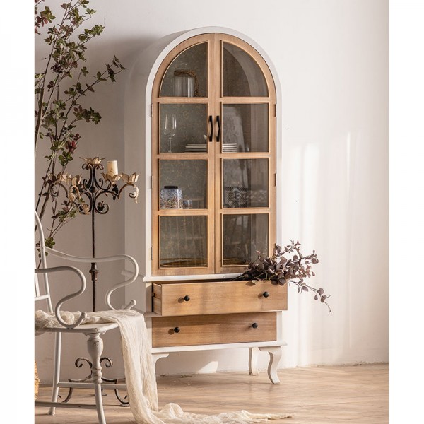 European Living Room Wooden Furniture Wood Glass Cabinets Home Decorative Kitchen Cupboards Storage Display Cabinets