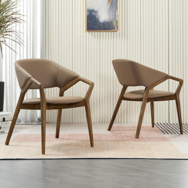 Italian Modern Designer Dining Chair Ash Solid Wood Minimalist Style PU Nappa Leather Armrests Backrest for Home Office Living