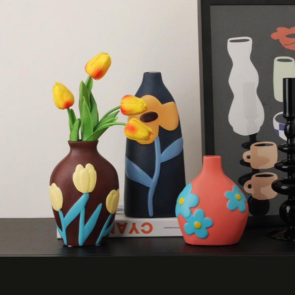 High-end Living Room Flower Arrangement Creative Home Decoration Ornaments Morandi Painted Ceramic Vase Home Decor
