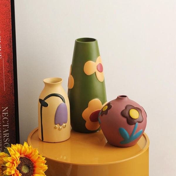 High-end Living Room Flower Arrangement Creative Home Decoration Ornaments Morandi Painted Ceramic Vase Home Decor