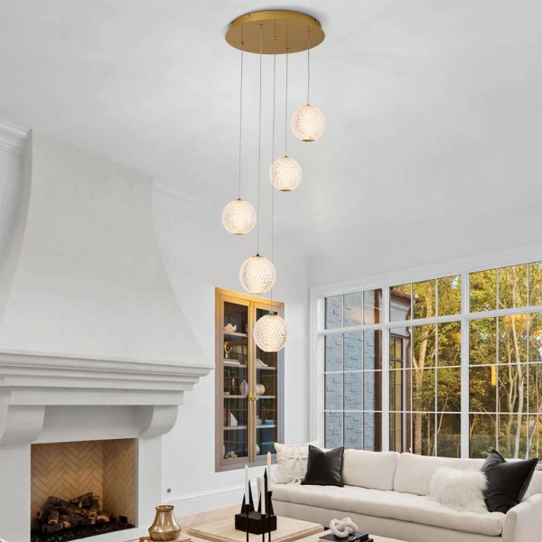 Modern Nordic Style Living Room Acrylic Aluminum Chandelier Pendant Light for Hotel Vintage Living Room Kitchen Island