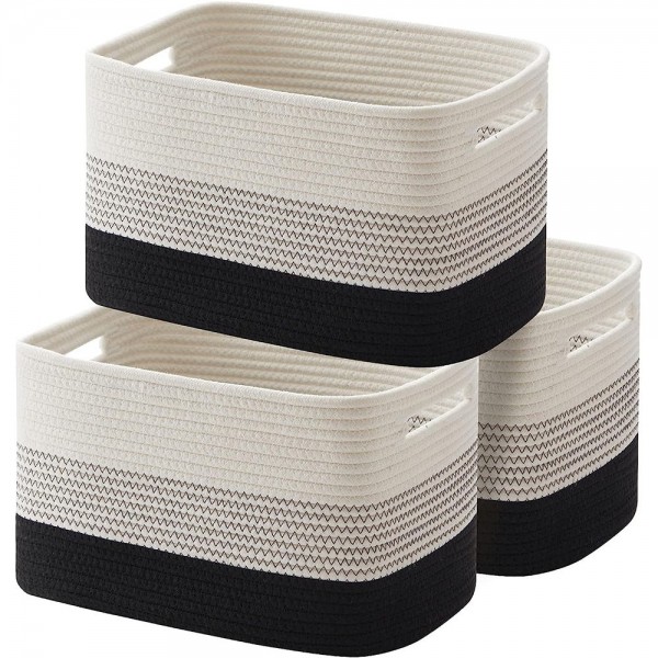 Handmade 3 Pack Toys Storage Bins Cotton Rope Woven Basket Nursery Cube Bin Cloth Storage Basket With Handles for Organizing