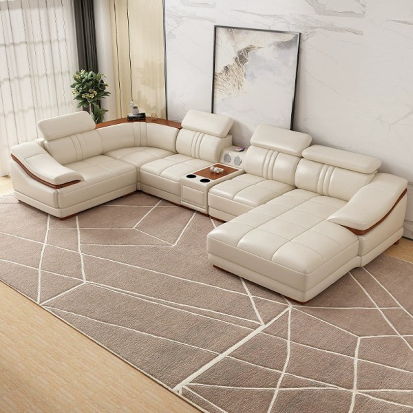Modern Luxury Genuine Leather Sofa Set Large U-Shape Sectional Reclining for Home Hotel School Villa for Living Room Lounge