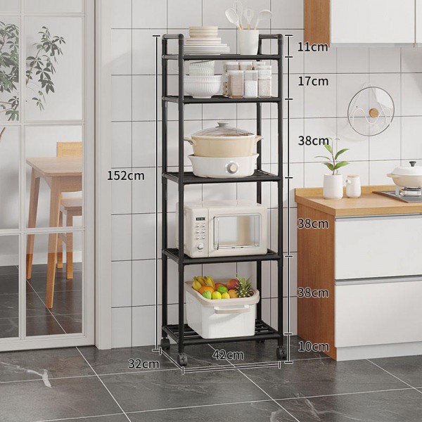 Multi-Layer Household Kitchen Storage Rack Movable Pot Tray Organizer Ceiling Floor Option Metal Microwave Shelves Organizer