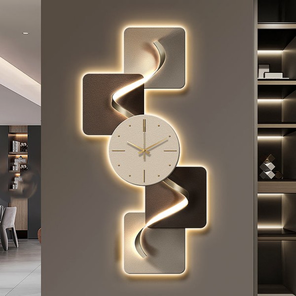 Modern Luxury Decorative Painting with Clock Led Light Wall Art Abstract Wall Hanging Painting