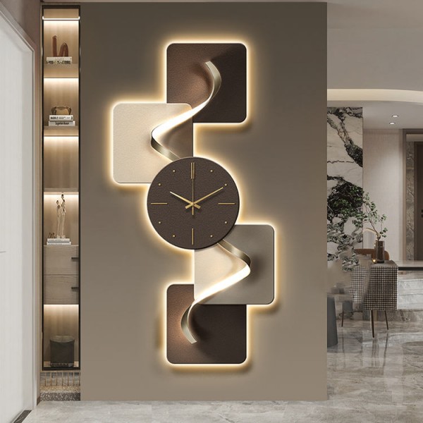 Modern Luxury Decorative Painting with Clock Led Light Wall Art Abstract Wall Hanging Painting