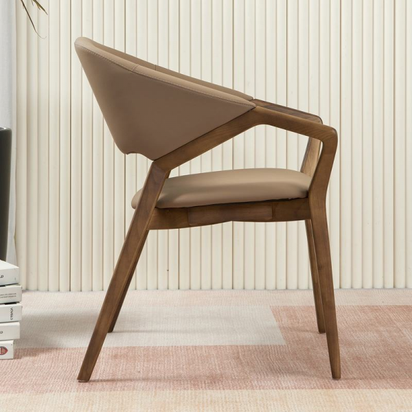 Italian Modern Designer Dining Chair Ash Solid Wood Minimalist Style PU Nappa Leather Armrests Backrest for Home Office Living
