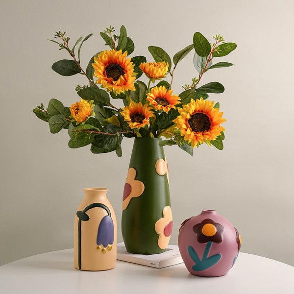 High-end Living Room Flower Arrangement Creative Home Decoration Ornaments Morandi Painted Ceramic Vase Home Decor