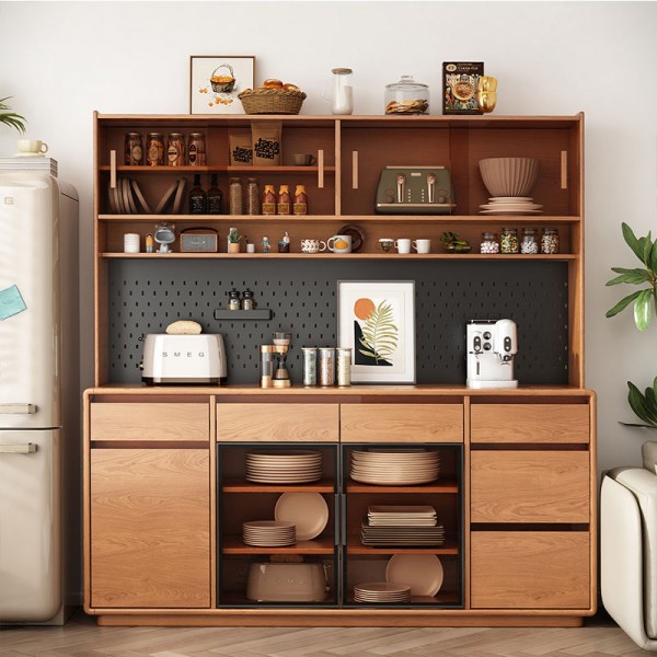 Modern European Kitchen Buffet Cabinet with Stainless Steel and Glass Adjustable Height Custom Size