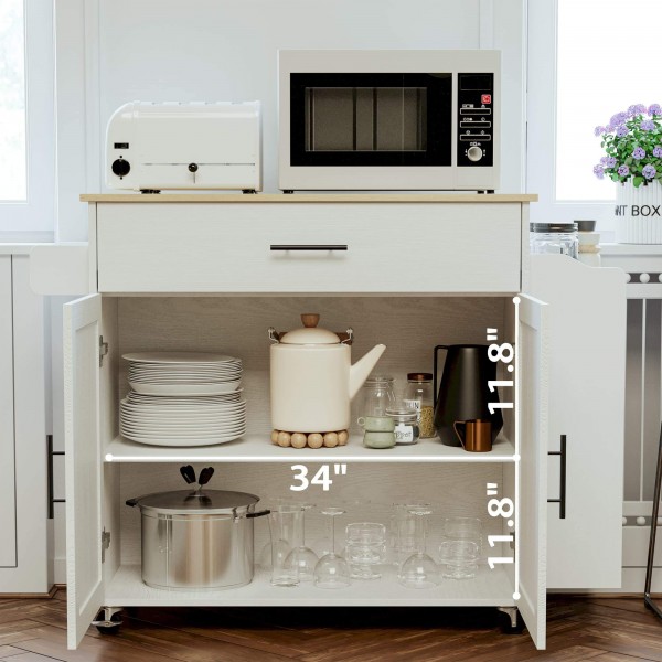 Modern Style Rolling Kitchen Island Wood Kitchen Cart Table with 3 Open Spice Rack Shelf Storage Kitchen Island on Wheels