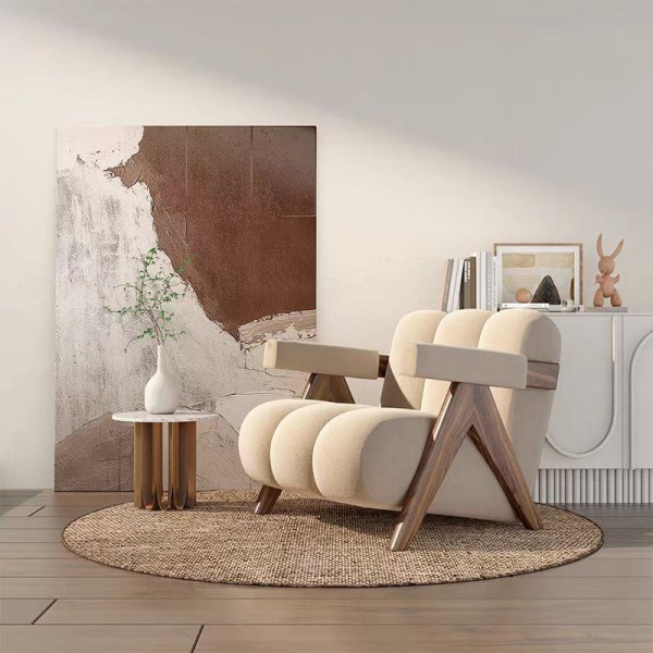Nordic Simple Single Sofas Velvet Fabric Leisure Accent Arm Chair with Solid Wooden Legs for Reception Living Room
