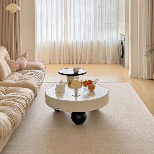 Contemporary Double Nesting Wood Coffee Table Set Table Basse Italian Cream Coffee Table for Small Apartment Living Room