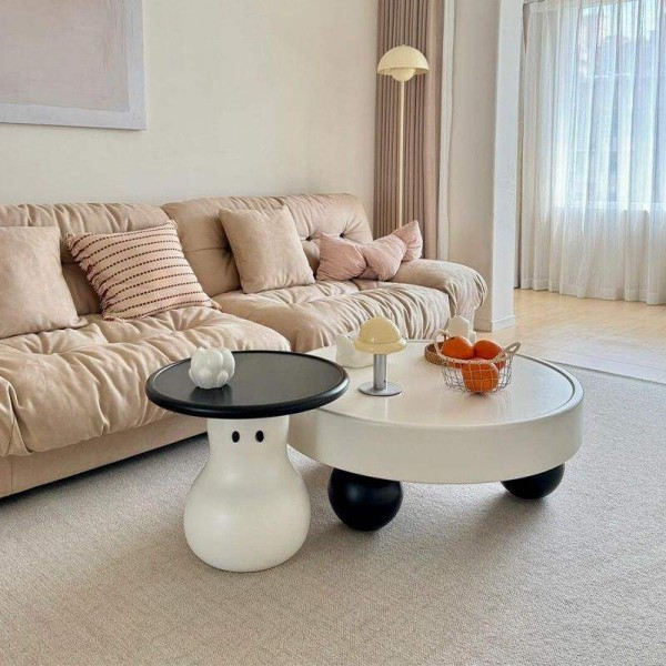 Contemporary Double Nesting Wood Coffee Table Set Table Basse Italian Cream Coffee Table for Small Apartment Living Room