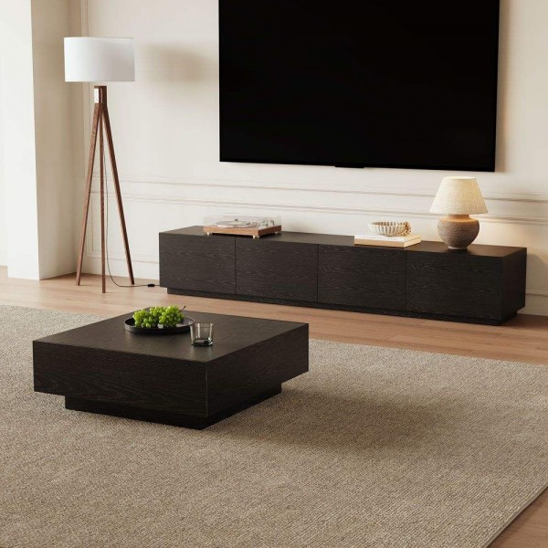 Minimalist Entertainment Center Cabinet Living Room Furniture Set Wooden TV Stand with Coffee Table