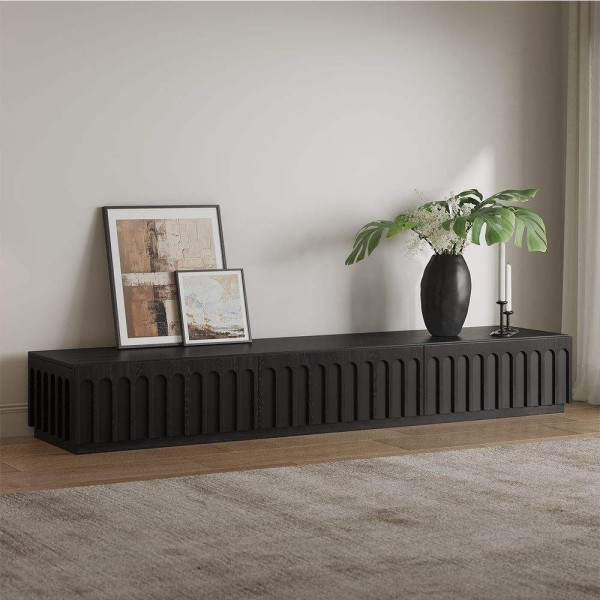 Modern Floor Standing TV Stand Black Wood Arched TV Stand Luxury Living Room Furniture TV Cabinet with 3 Storage Drawers