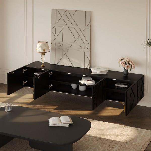 Mid-Century Modern Wood TV Stand Set Apartment Compact Living Room Set TV Stand and Coffee Table Set
