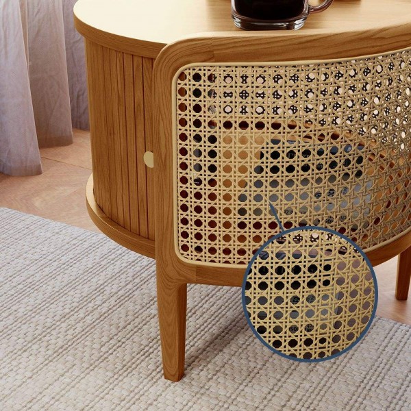 Modern Woven Rattan TV Stand Walnut Color Living Room Cabinet TV Console Round Coffee Table for Living Room Furniture
