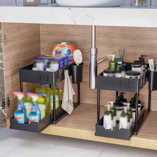 NFS Home Storage Organization Pull-Out Organizer Rack Kitchen Sink and Bathroom Countertop Layered Shelf for Home Use