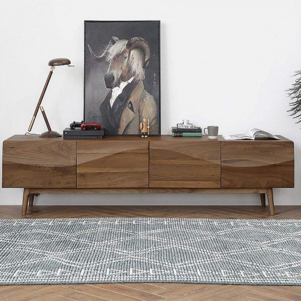 Mid-Century Modern TV Stand Set Walnut Color Living Room Sets Standing TV Cabinet Rectangular Coffee Table Set