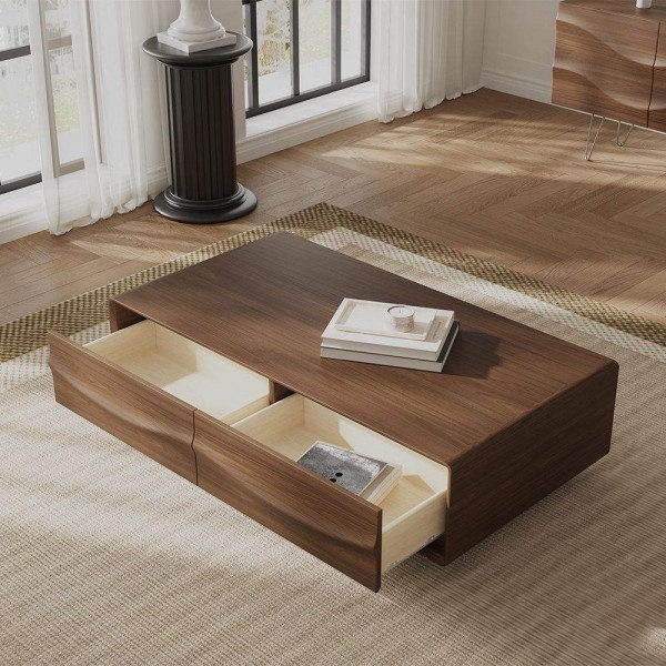 Mid-Century Modern TV Stand Set Walnut Color Living Room Sets Standing TV Cabinet Rectangular Coffee Table Set
