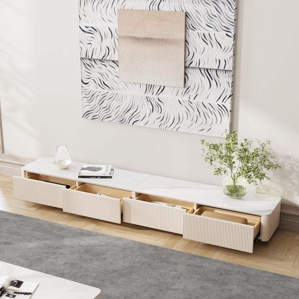 Modern Minimalist TV Stand and Coffee Table Set Luxury Stone Top TV Cabinet Center Table Wooden Living Room TV Stand Set
