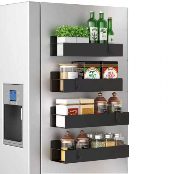 4-Pack Black Kitchen Organizer Fridge Storage Magnetic Storage Rack Metal Magnetic Spice Rack