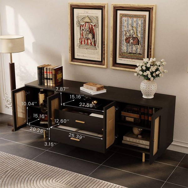 Modern Simple Living Room Set Wood Rattan Doors Tv Cabinet Lift Top Round Coffee Table Tv Stand and Coffee Table Set