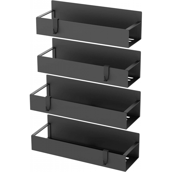 4-Pack Black Kitchen Organizer Fridge Storage Magnetic Storage Rack Metal Magnetic Spice Rack