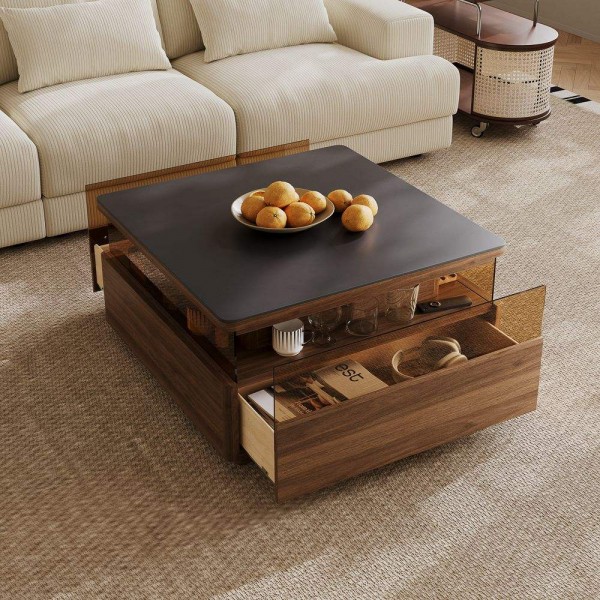 Mid-Century Modern TV Stand and Coffee Table Set 6-Level Adjustable Lighting Tv Stand Set Living Room Furniture Set