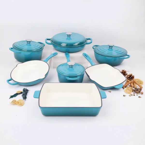 Pre-seasoned Cast Iron Enamel Coated Non Stick Cooking Pot Kitchen Cookware Set Soup Stock High Grade Kitchenware