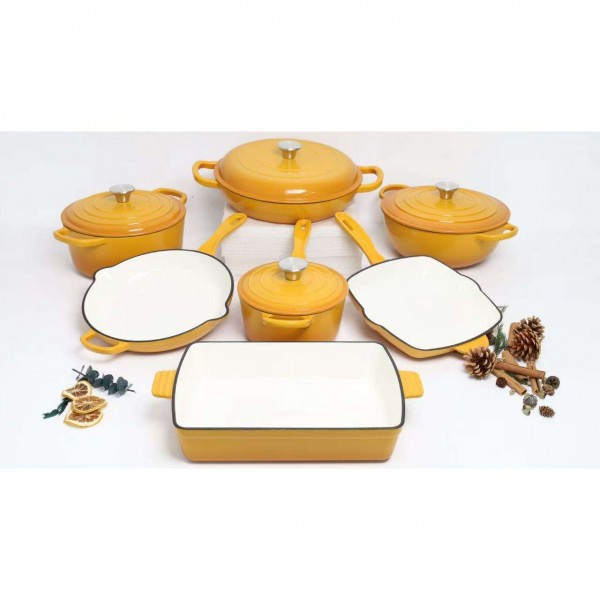 Pre-seasoned Cast Iron Enamel Coated Non Stick Cooking Pot Kitchen Cookware Set Soup Stock High Grade Kitchenware