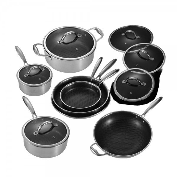 Hot Sale Bee Nest Wok Non-stick Pots and Pans Triply Stainless Steel Honeycomb Cookware Set Kitchen Cooking Pots