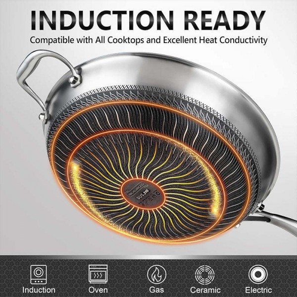 Premium Thick Bottom 316 Stainless Steel Double Sided Honeycomb Non Stick Frying Pan