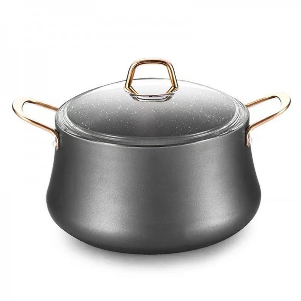 Household Kitchen 7 Pieces Granite Marble Die-cast Aluminum Non-stick Cookware Set with Golden Handles and Glass Lid