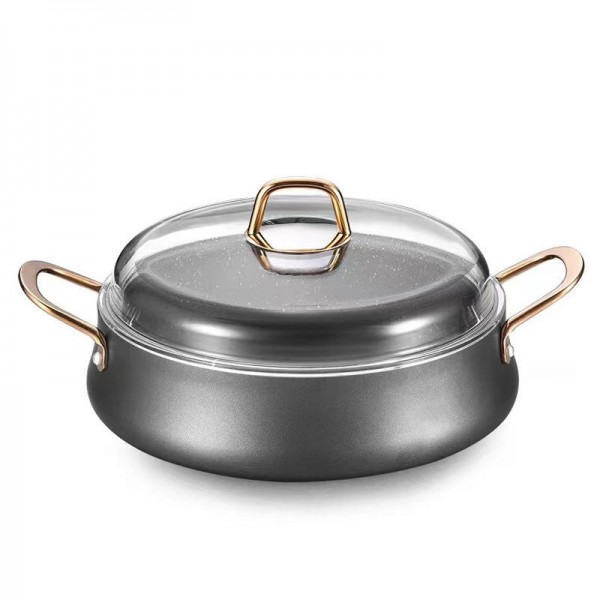 Household Kitchen 7 Pieces Granite Marble Die-cast Aluminum Non-stick Cookware Set with Golden Handles and Glass Lid