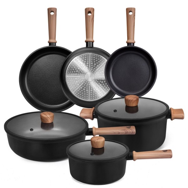 Household Titanium Coating Die-cast Aluminum Non-stick Cookware Set Granite Gas Induction Cooker Universal Cooking Pots Set