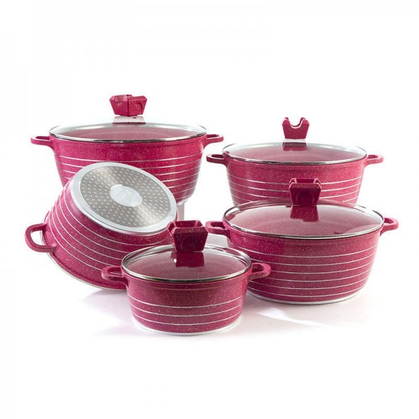 Maifanshi Non Stick Household Linear Marble 10-Piece Die-Cast Aluminum Cookware Set Soup Pot Shallow Soup Pot
